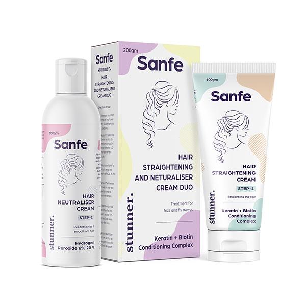 Netmeds | Sanfe Stunner Hair Straightening and Neutraliser Duo Cream 200 gm + Hair Neutraliser Cream 100 gm 1's