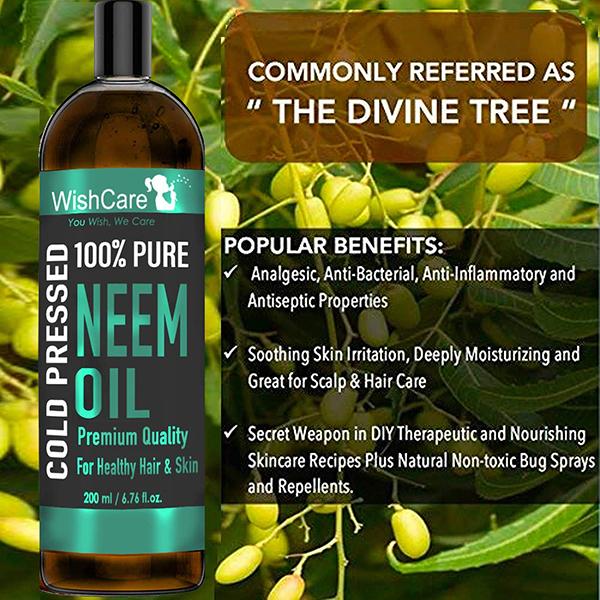 Wishcare 100% Pure Cold Pressed Neem Oil For Healthy Hair And Glowing Skin 200 ml - Hair Oils