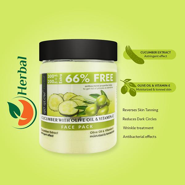 Berina Go Glow By Berina Cucumber with Olive Oil & Vitamin E Face Pack 500 ml