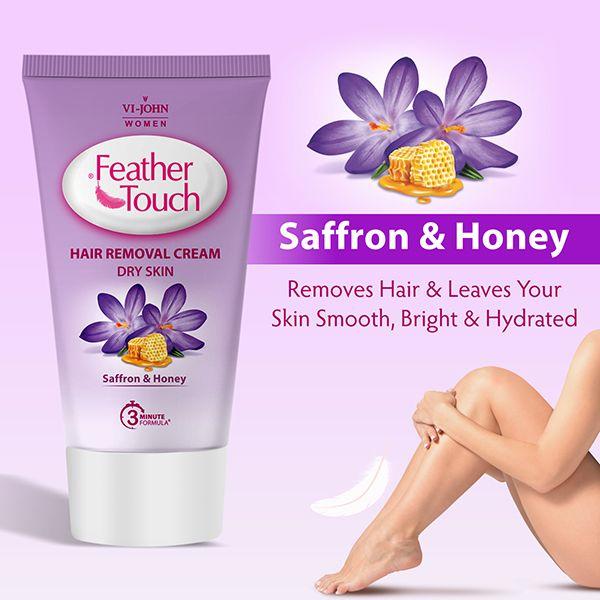 VI-John Feather Touch Hair Removal Cream Honey & Saffron Tube for Dry Skin 40 gm - Shaving Creams