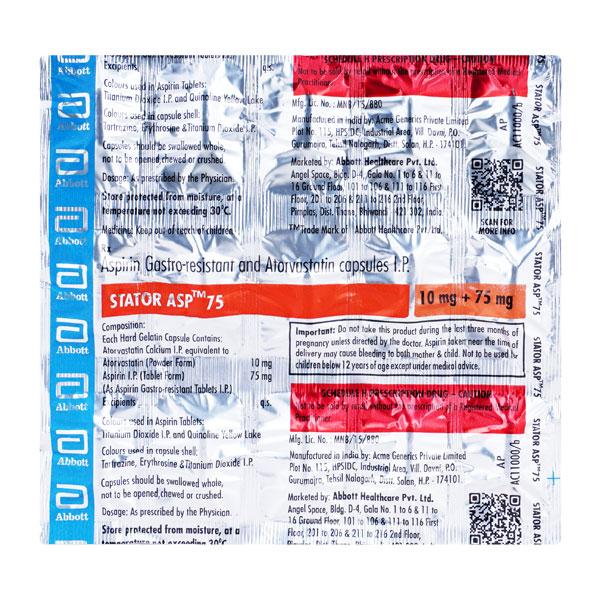 Stator Asp 75mg Capsule 15'S - High Cholesterol-Dys