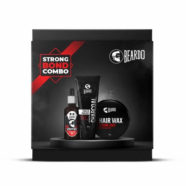 Netmeds | Beardo Strong Bond Combo (Beardo Face Wash - Activated Charcoal 100 ml + Beardo Crystal Gel Hair Wax - Strong Hold 75 gm + Beardo Godfather Beard Oil - Lite 30 ml)