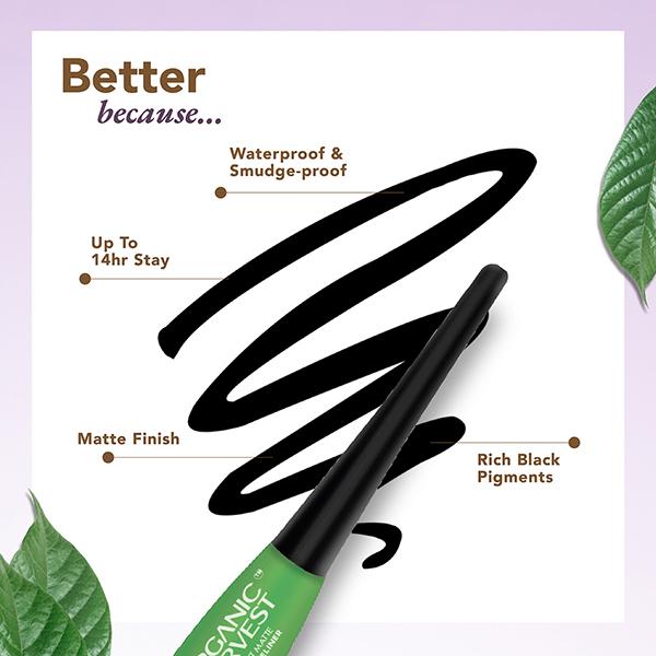 Organic Harvest Midnight Matte Liquid Eyeliner,Waterproof and Smudge-Proof, Certified Organic 4.5 ml - Eyeliners