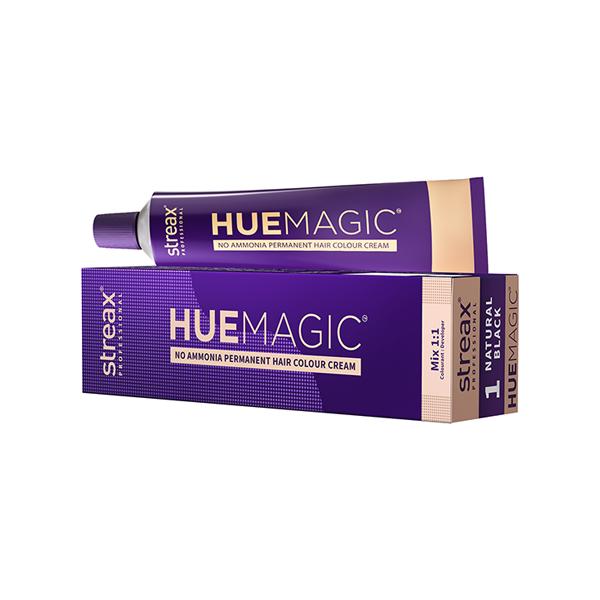 Streax Professional HueMagic Permanent Hair Colour - Natural Black 1, No Ammonia 90 gm - Crème