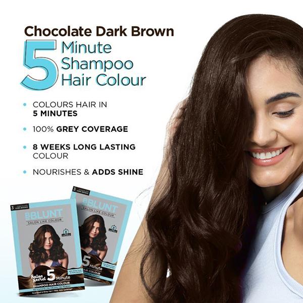 BBlunt Chocolate Dark Brown 5 Minute Shampoo Hair Colour for 100percent Grey Coverage 20ml each 5's - Shampoos