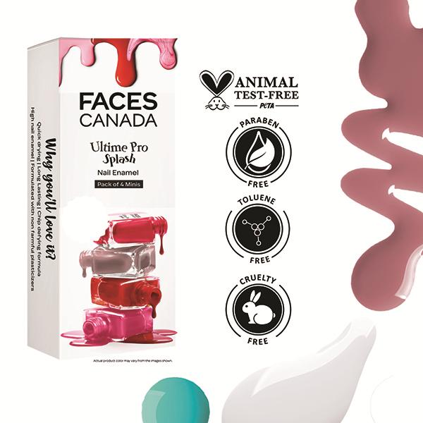Faces Canada Ultime Pro Splash Mini Nail Enamel, Black Beauty + White O White + Bahama Breeze + Ignite, 20ml 1's - Nail Polish