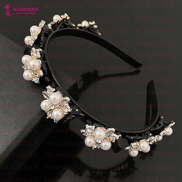 Majestique Stylish Braided Double Layer Twist Plait Plastic Headband with Elegant Flower 1's - Hair Clips/Bands