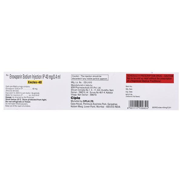 Enclex 40mg Injection(Pfs) 0.4ml - Blood Clot-Ant