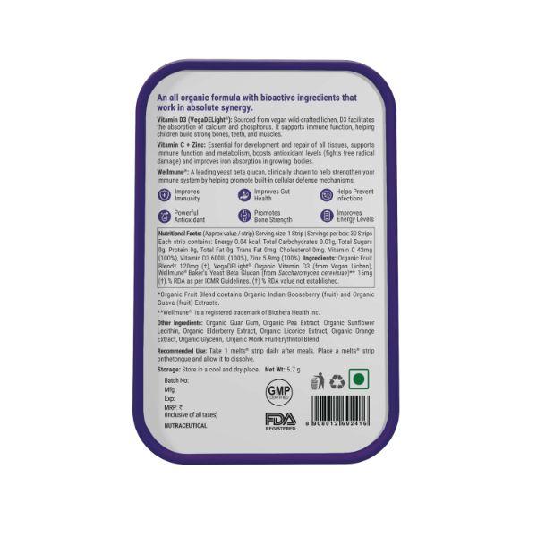 Wellbeing Nutrition Marvel Black Panther Melts Kids Advanced Immunity with Clinically Proven Vitamin C Zinc and D3 - 30 Strips - Multi-Vitamins