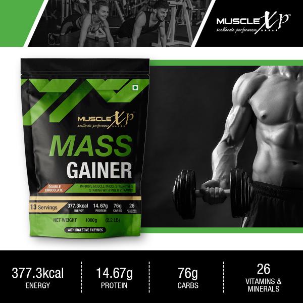 MuscleXP Mass Gainer - Double Chocolate (Pack of 2 x 1 kg) - Weight Gain