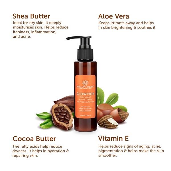 Bella Vita Organic Glowtion Face And Body Butter Lotion With Shea And Cocoa Butter 100 ml - Lotions & Creams