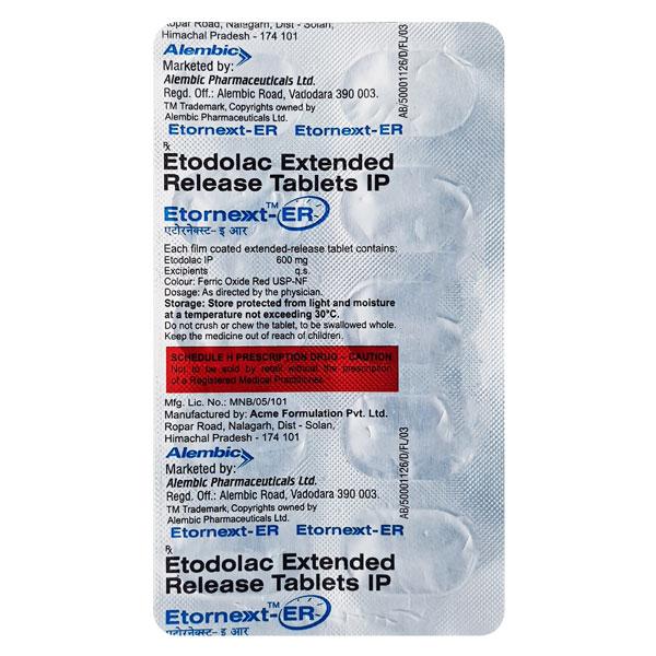Etornext ER 600mg Tablet 10'S - Pain relief-Nsa