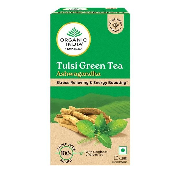 Netmeds | Organic India Tulsi Green Ashwagandha Tea Powder 25's