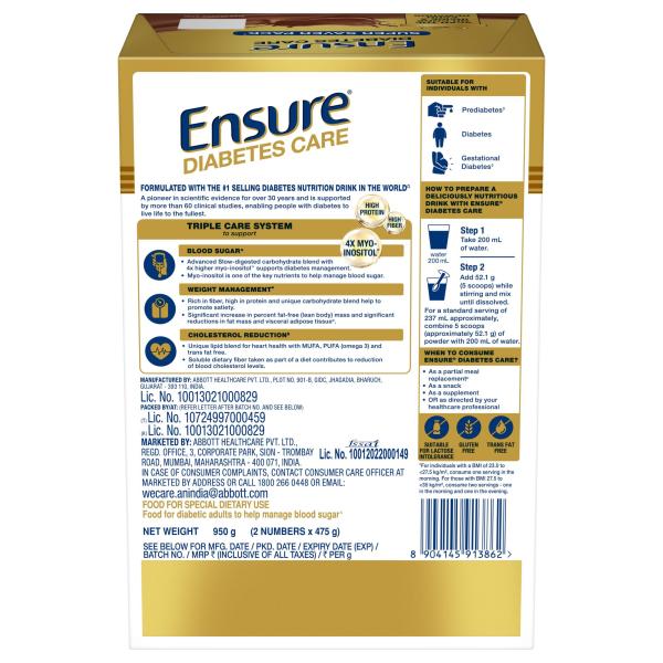 Ensure Diabetes Care Specialized Nutrition Drink Refill - Chocolate Flavour 950 g - Diabetes (Fitness)