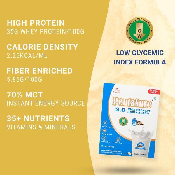 PentaSure 2.0 High Protein High Calorie Powder - Vanilla Flavour (Travel Pack Sachet of 3 x 54 gm) - Protein Drink