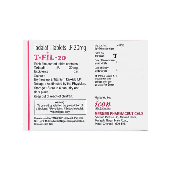 T Fil 20mg Tablet 4'S - Impotence/Erectile Dysfunction (Ed)