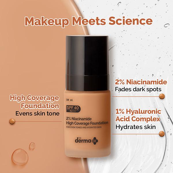 The Derma Co. 2% Niacinamide High Coverage Foundation,1% Hyaluronic Acid and SPF 40 PA+++ for 12 Hr- 05 Peach 30 gm - Foundation