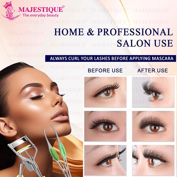 Majestique Eyelash Curler with Slant Tip Tweezer Suitable for All Eye Shapes - Multicolor 2's - Tweezers