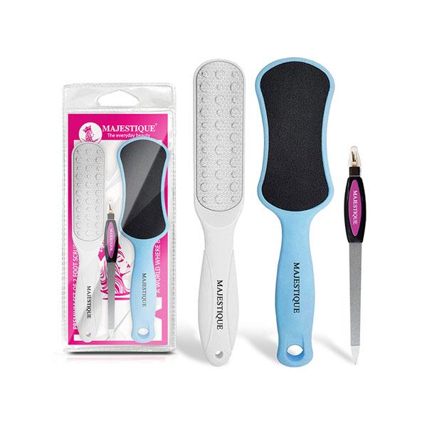 Netmeds | Majestique Set of 2 Foot Scrubbers and Nail Filer with Cuticle Remover - Multicolor 1's