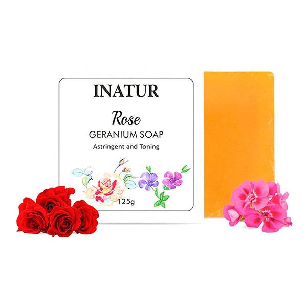 Inatur Bathing Soap Bar - Rose & Geranium 125 gm - Soaps