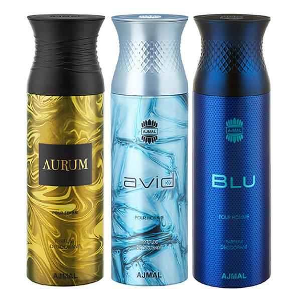 Ajmal Aurum & Avid & Blu Deodorant Spray - For Men & Women (Pack Of 3) 200 ml - Perfumes (Edt/Edp)