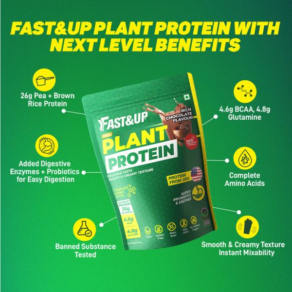 Fast&Up Plant Protein Powder - Rich Chocolate Flavour 975 gm - Protein Drink