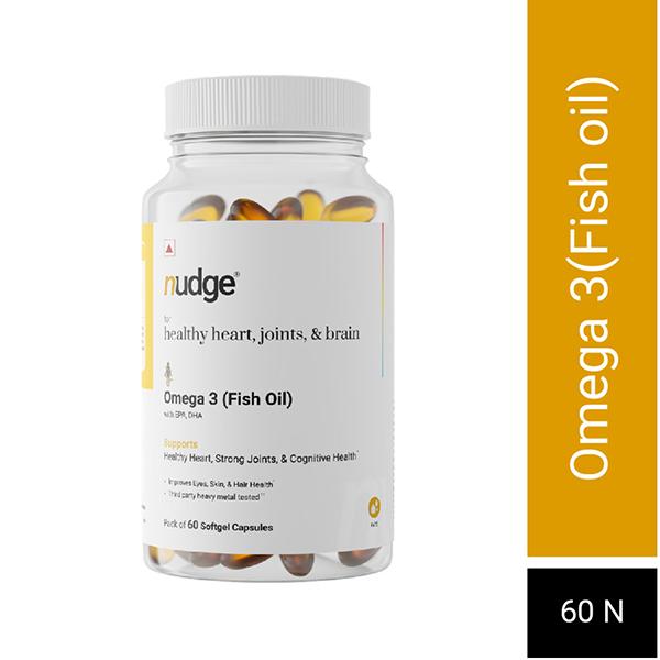 Nudge Wellness Omega 3 Fish Oil Softgel Capsules for Healthy Heart, Joints & Brain 60's - Omega Fish Oil Fatty Acids
