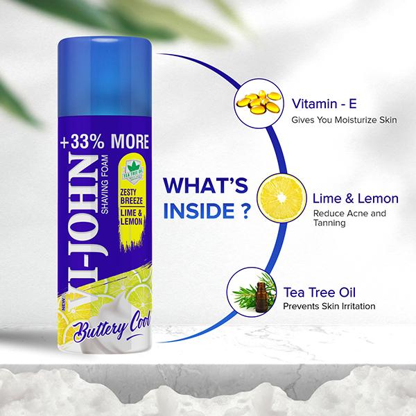 Vi-John Tea Tree Shaving Foam - Vitamin E - Pack of 2 x 400 gm - Shaving Foams