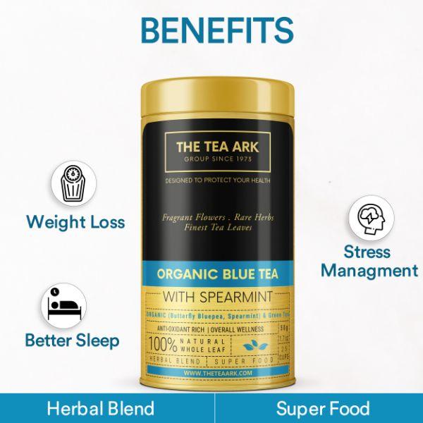 The Tea Ark Organic Blue Tea - Spearmint 50 gm (Tin) - Herbal/Green Teas