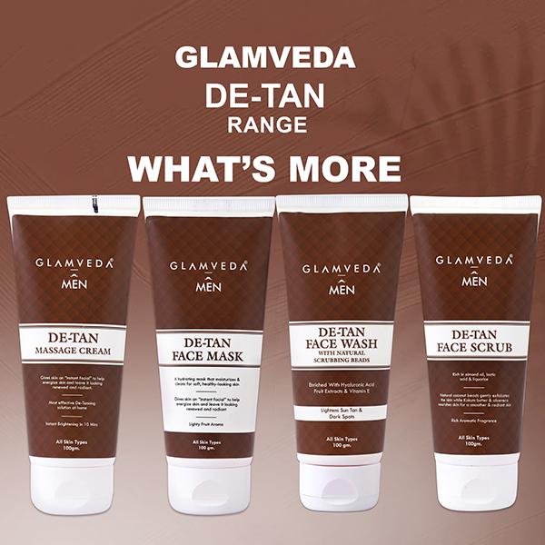 Glamveda Men De Tan Face Wash With Natural Scrubbing BeadsFor Brightens Skin & Glow Booster 100 gm - Face Wash & Cleansers