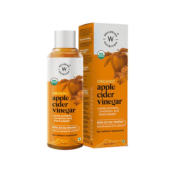 Wellbeing Nutrition Apple Cider Vinegar with Turmeric, Amla, Cinnamon and Black Pepper, Raw Unfiltered with 2X The Mother - 500ml - Apple Cider Vinegar - Acv