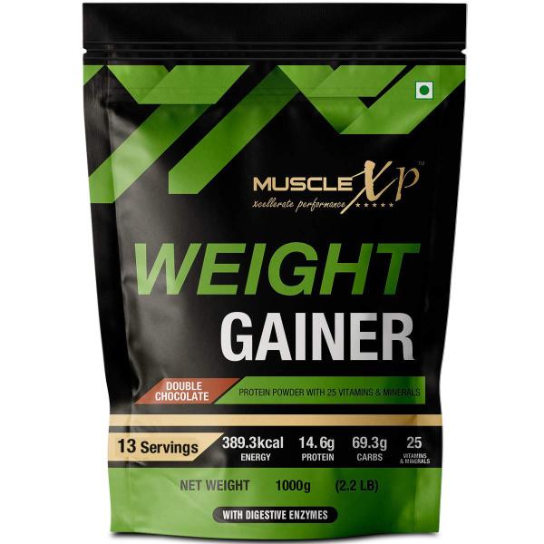 MuscleXP Weight Gainer Powder - Double Chocolate Flavour (Pack of 2 x 1 kg) - Weight Gain