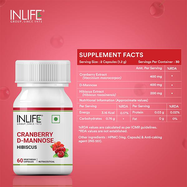 INLIFE Cranberry D-Mannose Hibiscus Veg Capsule 60's - Herbal Dietary Supplement