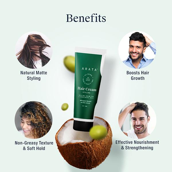 Arata Natural Styling & Hold Hair Cream With Organic Flaxseed & Olive Oil 50 ml - Hair Gels & Waxes