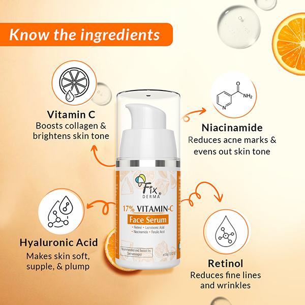 Fixderma 17% Vitamin C Face Serum 15 gm - Face Creams