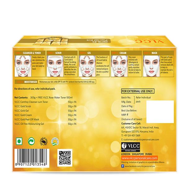 VLCC Gold Facial Kit for Bright and Radiant Complexion with Rose Water Toner 1's - Facial Kits