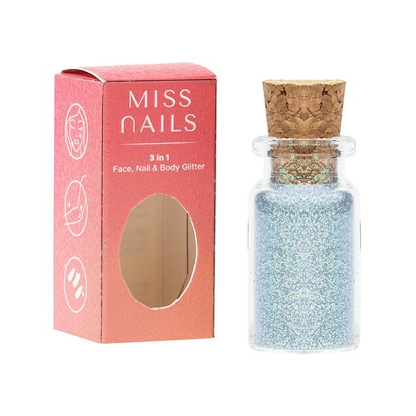 Miss Nails 3 In 1 Glitter Holographic Silver 13 5 gm - Nail Polish