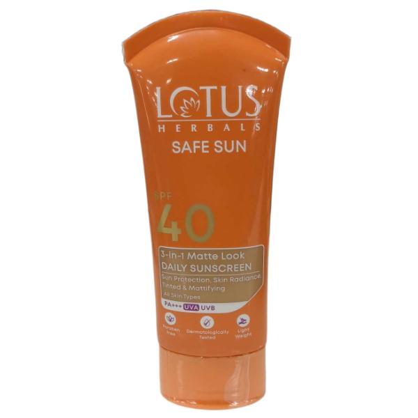 Netmeds | Lotus Herbals Safe Sun Spf 40 Pa+++ 3-in-1 Matter Daily Sun Cream 50 g