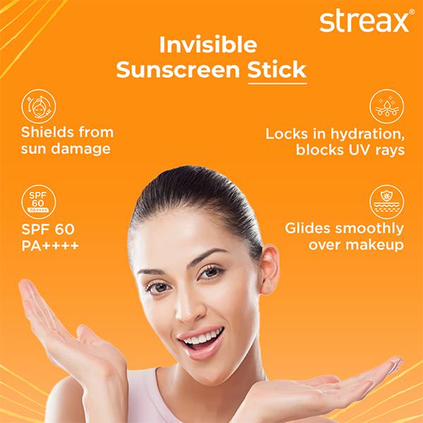 Streax Sunscreen Stick SPF 60 PA++++, UV Care Hyaluronic Acid & Ceramides Serum complex 20 g - Face Sunscreen