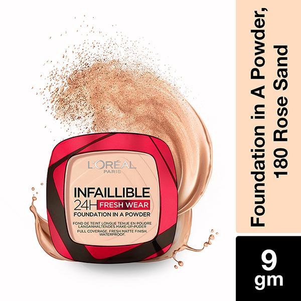 L'Oreal Paris Infallible 24H Fresh Wear Foundation In A Powder, 180 Rose Sand 9 gm - Compact Powder