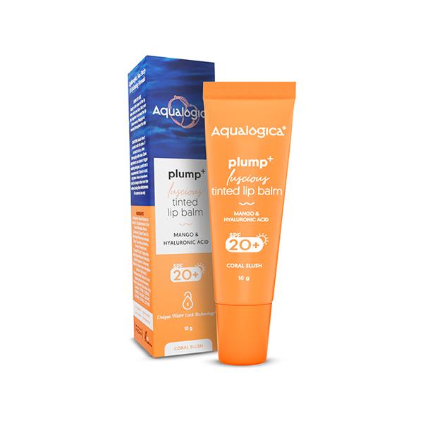 Netmeds | Aqualogica Coral Slush Plump + Luscious Tinted Lip Balm With Mango And Hyaluronic Acid 10 gm