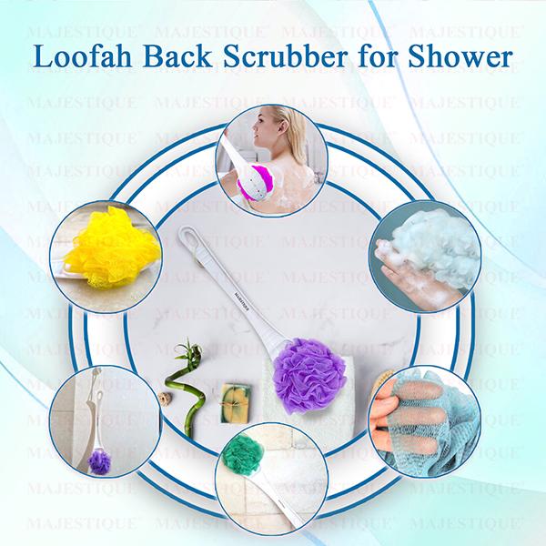 Majestique Long Handle Loofah for Back Scrubber, Easy Reach Body Wash, Back Cleaning - Color May Vary 1's - Others