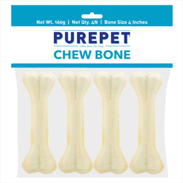 Netmeds | Purepet Pressed Chew Bones, Dog Treats, 4 inches - Pack of 4 Bones 160 gm