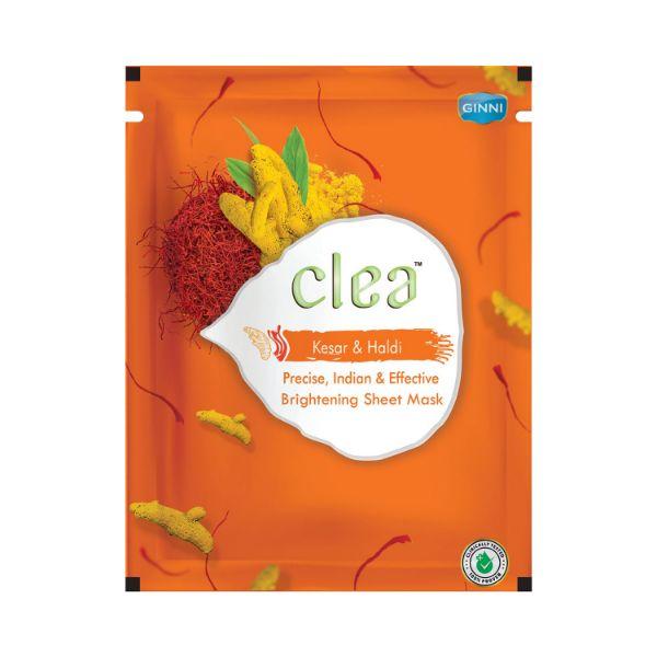 Clea Kesar & Haldi Face Sheet Mask Brightening Face Sheet Mask Dermatologically Tested Made with Natural Actives 20 gm - Masks & Peels