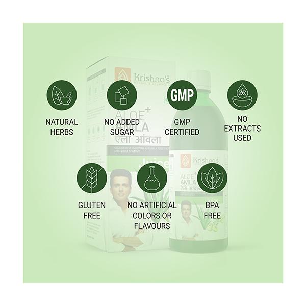Krishna's Herbal & Ayurveda Aloe+Amla Juice 500 ml - Ayurvedic Juices
