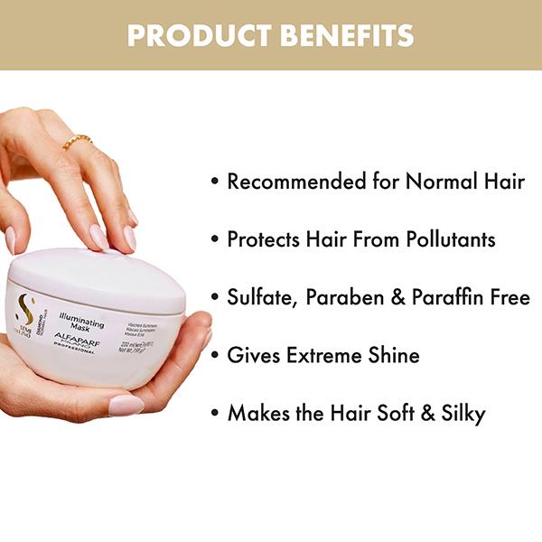 Alfaparf Milano Diamond Illuminating Mask - Splitend Repair, Shine, Straight,Wavy Hair 200 ml - Hair Masks & Packs