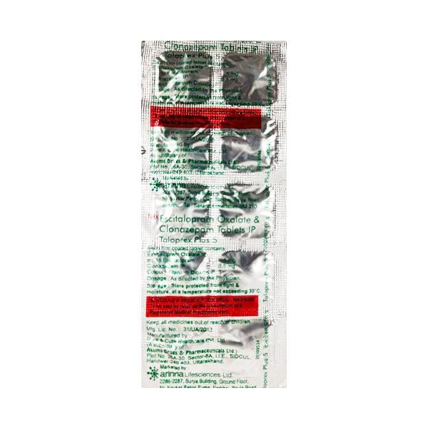 Taloprex Plus 5mg Tablet 10'S - Anxiety-Anx