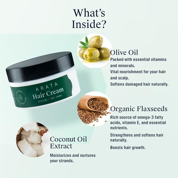 Arata Natural Styling & Hold Hair Cream With Organic Flaxseed & Olive Oil 100 ml - Hair Gels & Waxes