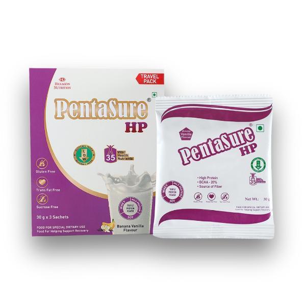 PentaSure HP High Protein Powder - Banana Vanilla Flavour (Travel Pack Sachet of 3 x 30 gm) - Protein Drink