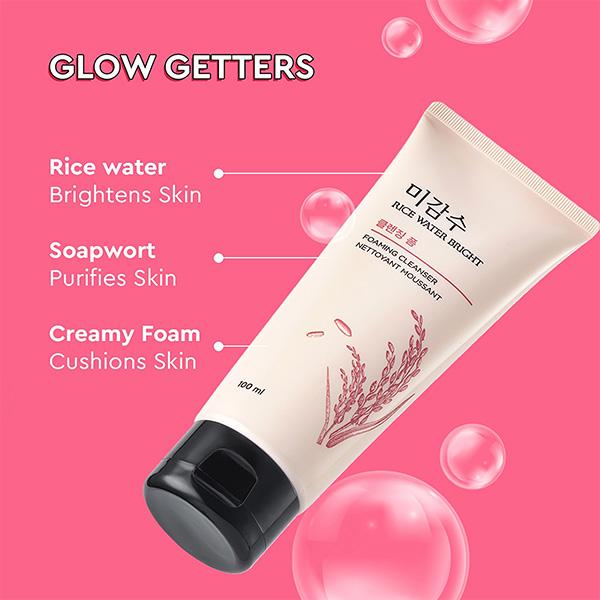 The Face Shop Rice Water Bright Foaming Cleanser - Best Korean Face Wash for Even Tone Skin 100 ml - Face Wash & Cleansers